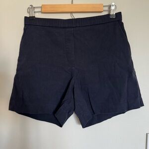 Theory Pull On Mini Utility Shorts Womens Sz 4 Navy Blue Linen Blend Stretch
